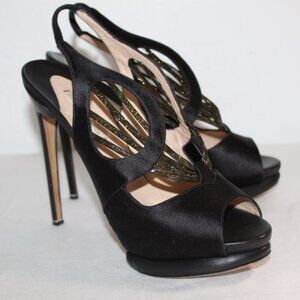 Nicholas Kirkwood Cut Out Slingback Black Platform Heels Sandals Pumps 39.5